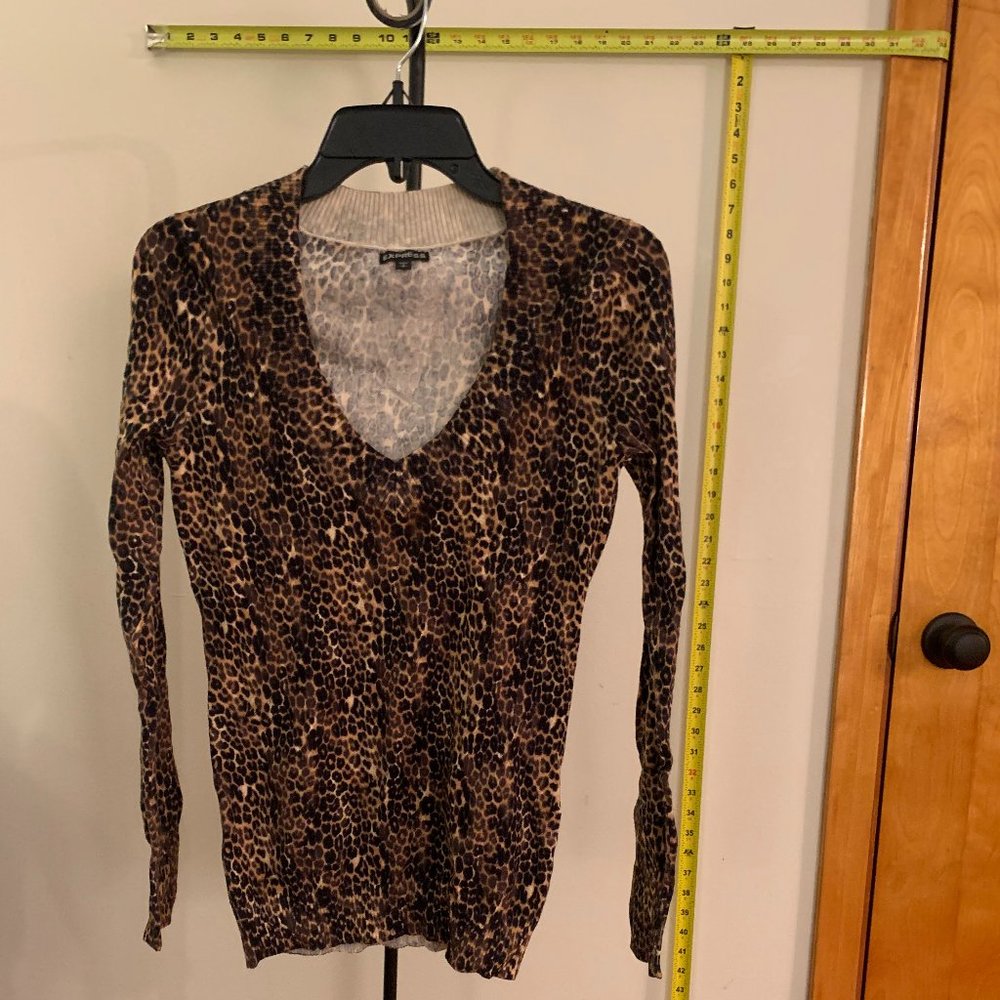 EXPRESS - brown leopard animal print long sleeve V-neck shirt size small
